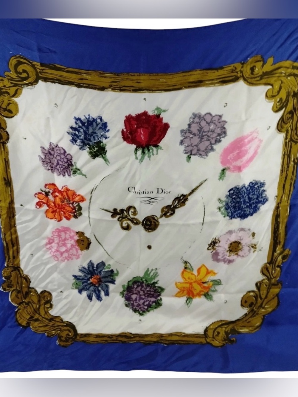 🌈 Christian Dior Floral Clock Silk Scarf